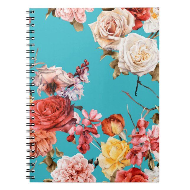 Caderno Espiral Padrão floral sem costura com rosas, aquarela. fl (Frente)