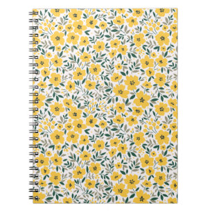Caderno Espiral Padrão floral sem costura, Pequenas flores amarela