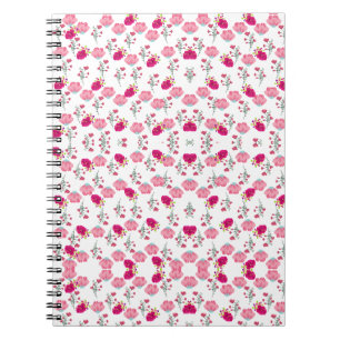 Caderno Espiral Padrão Floral Simétrico Rosa e Bege