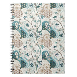 Caderno Espiral Padrão Floral Tradicional de Bambu Japonês
