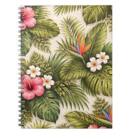 Caderno Espiral Padrão Floral Tropical – Hibisco, Monstera