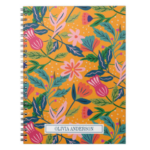 Caderno Espiral Padrão Floral Tropical Moderno