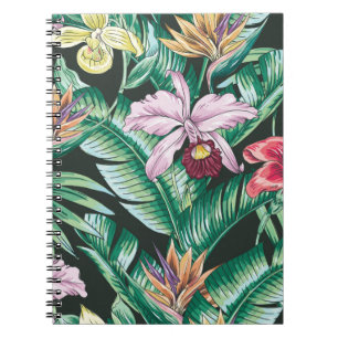 Caderno Espiral Padrão floral tropical sem costura com fluxo exóti