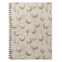 Caderno Espiral Padrão Floral Tulipa Neutra Moderna Marfim
