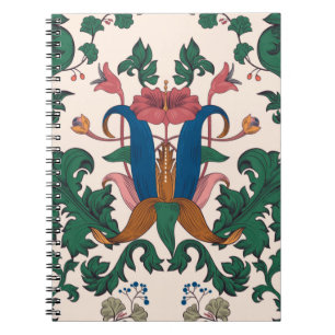 Caderno Espiral Padrão floral uniforme de vindima. Art nouveau flo