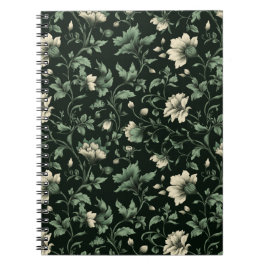 Caderno Espiral Padrão Floral Verde Botânico Creme
