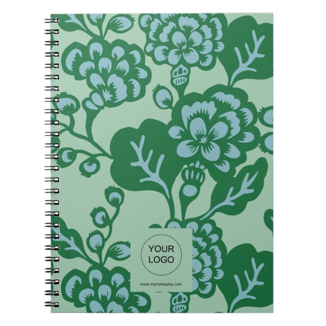 Caderno Espiral Padrão Floral Verde e Azul Vibrante e Negrito (Frente)