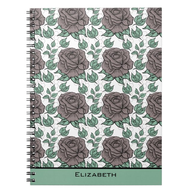 Caderno Espiral Padrão floral verde grande floração personalizado (Frente)