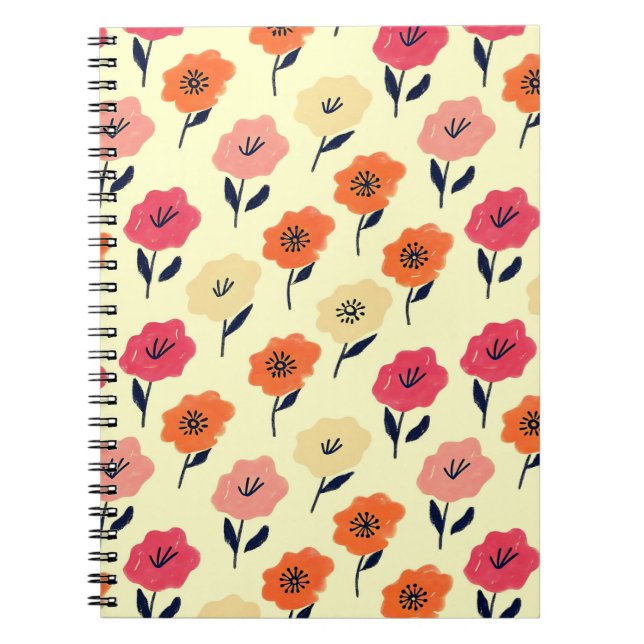 Caderno Espiral Padrão Floral Vibrante (Frente)