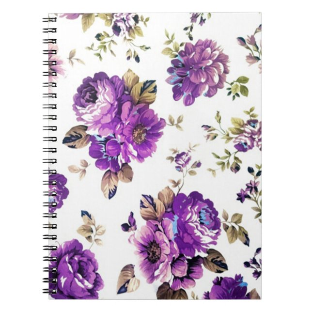 Caderno Espiral Padrão Floral Violeta (Frente)