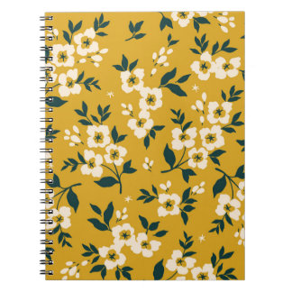 Caderno Espiral Padrão floral vítreo, pequenas flores brancas.