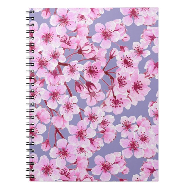 Caderno Espiral Padrão florescente de cereja (Frente)