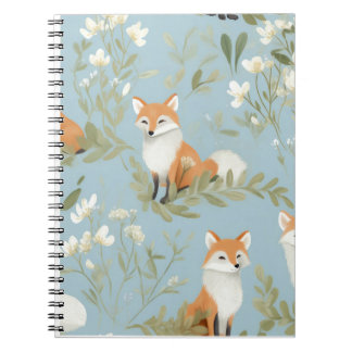 Caderno Espiral Padrão Florestal de Raposa Bebê Cute Planner