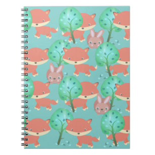 Caderno Espiral Padrão Florestal de Raposa e Coelho