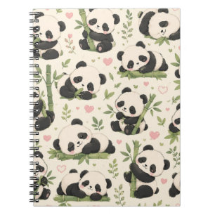 Caderno Espiral Padrão Fofo de Panda Bebê  