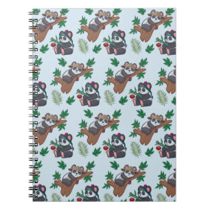 Caderno Espiral Padrão Fofo de Pandas Chineses