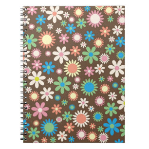 Caderno Espiral Padrão Fofo de Poder Floral Marrom