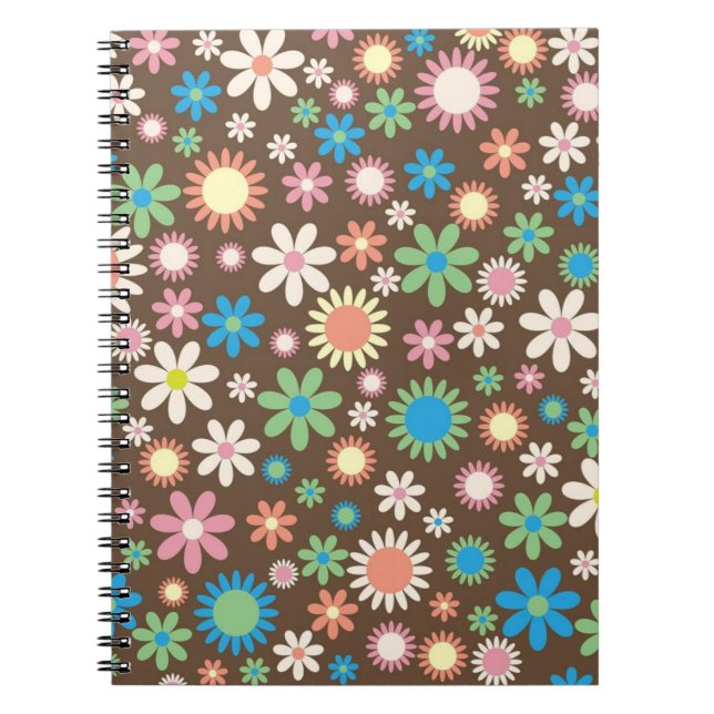 Caderno Espiral Padrão Fofo de Poder Floral Marrom (Frente)