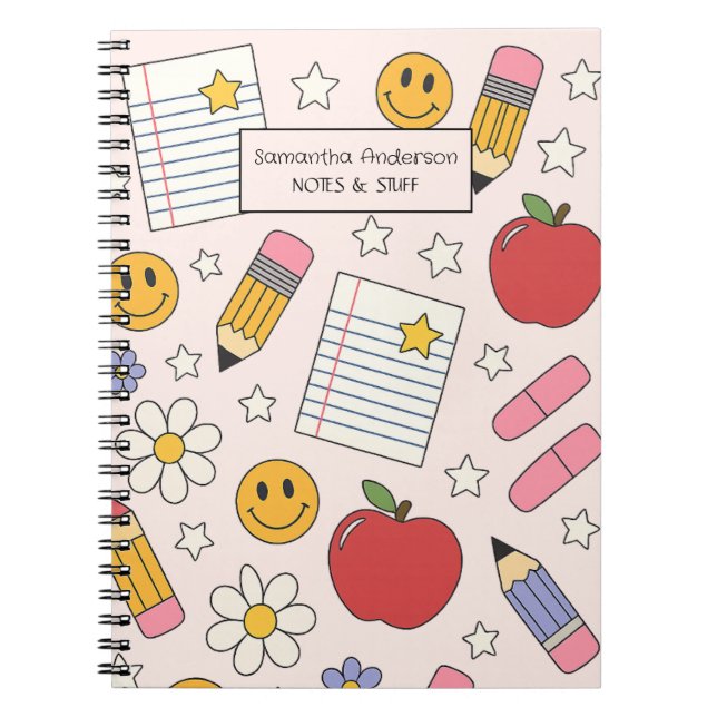 Caderno Espiral Padrão Fofo de Volta às Aulas | Suprimentos Escola (Frente)