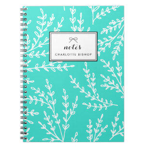 Caderno Espiral Padrão Foliage Turquoise Personalizado