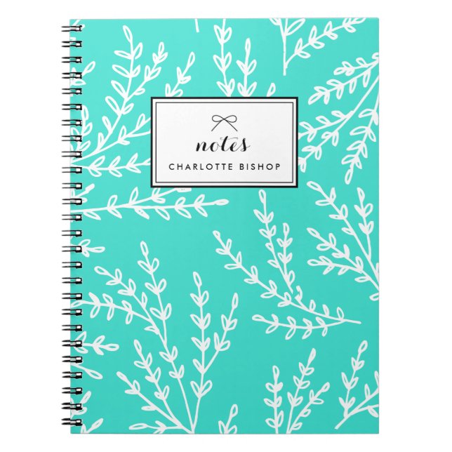 Caderno Espiral Padrão Foliage Turquoise Personalizado (Frente)