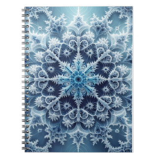 Caderno Espiral Padrão Fractal de Cristal Azul Icy