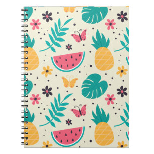 Caderno Espiral Padrão Fruta tropical Melancia abacaxi