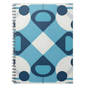Caderno Espiral Padrão Geométrico Abstrato Azul e Branco