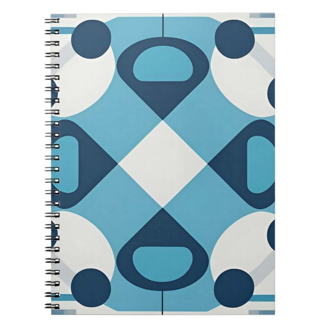 Caderno Espiral Padrão Geométrico Abstrato Azul e Branco (Frente)