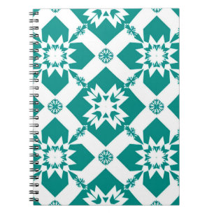 Caderno Espiral Padrão Geométrico Abstrato em Branco e Verde