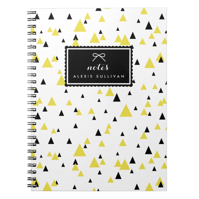 Caderno Espiral Padrão Geométrico Amarelo e Preto Personalizado (Frente)