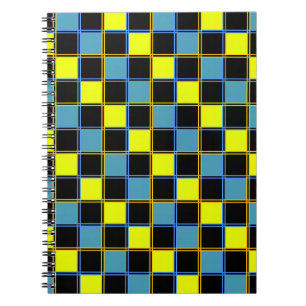 Caderno Espiral Padrão geométrico azul-amarelo
