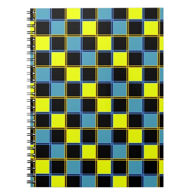 Caderno Espiral Padrão geométrico azul-amarelo (Frente)