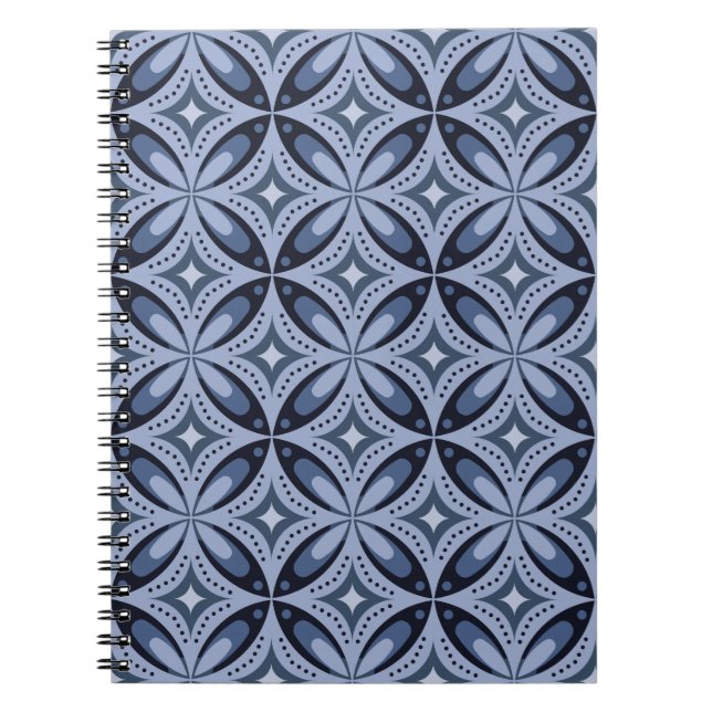Caderno Espiral Padrão Geométrico Azul Estilo Retro (Frente)