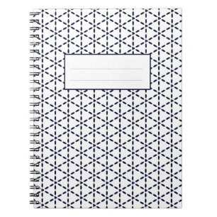 Caderno Espiral Padrão Geométrico Azul Marinho em Branco