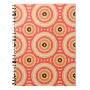 Caderno Espiral Padrão Geométrico Circular Retroativo dos anos 70.