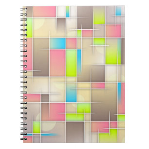 Caderno Espiral Padrão Geométrico Colorido Abstrato Quadrados