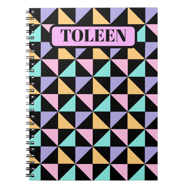 Caderno Espiral Padrão Geométrico Colorido Personalizado (Frente)