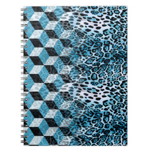 Caderno Espiral Padrão geométrico com pele-leopardo, pateta-leopar