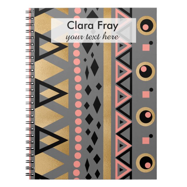 Caderno Espiral padrão geométrico da folha de ouro aztec tribal mo (Frente)