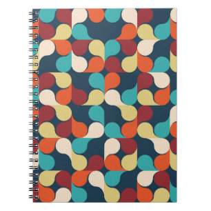 Caderno Espiral Padrão Geométrico de abstrato com folhas, gotas. C