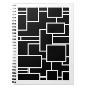 Caderno Espiral Padrão Geométrico de Bloco Minimalista Preto e Bra