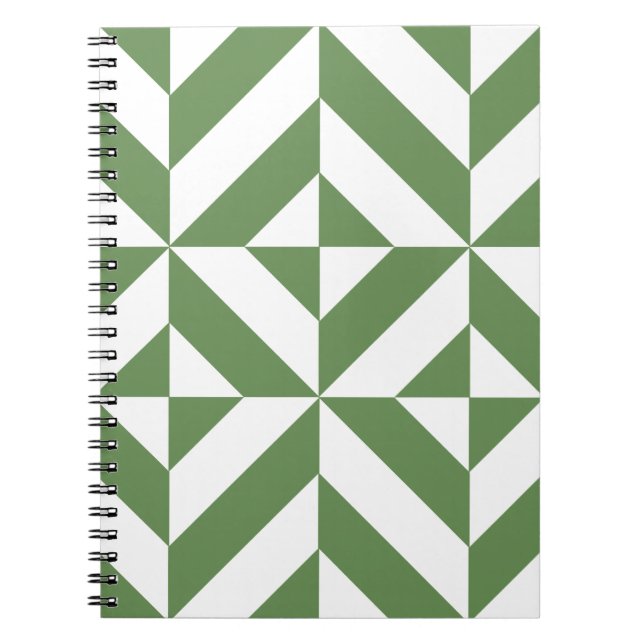 Caderno Espiral Padrão Geométrico de Deco de Grama Escuro (Frente)