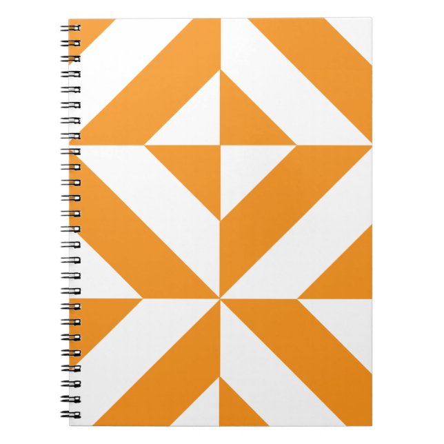 Caderno Espiral Padrão Geométrico de Deco de Laranja Queimado (Frente)