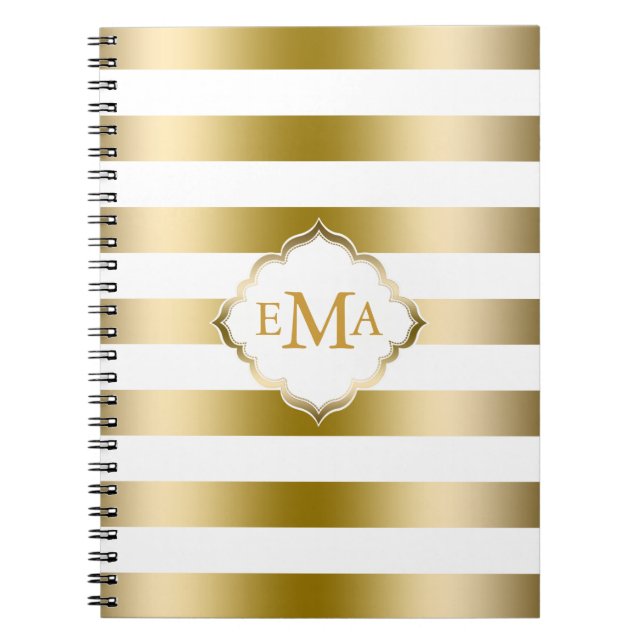 Caderno Espiral Padrão Geométrico de Douradas Stripes Monogramas (Frente)