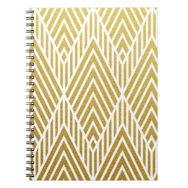 Caderno Espiral Padrão geométrico de dourado com brilho sem costur (Frente)