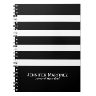 Caderno Espiral Padrão Geométrico de Stripes Pretas e Brancas