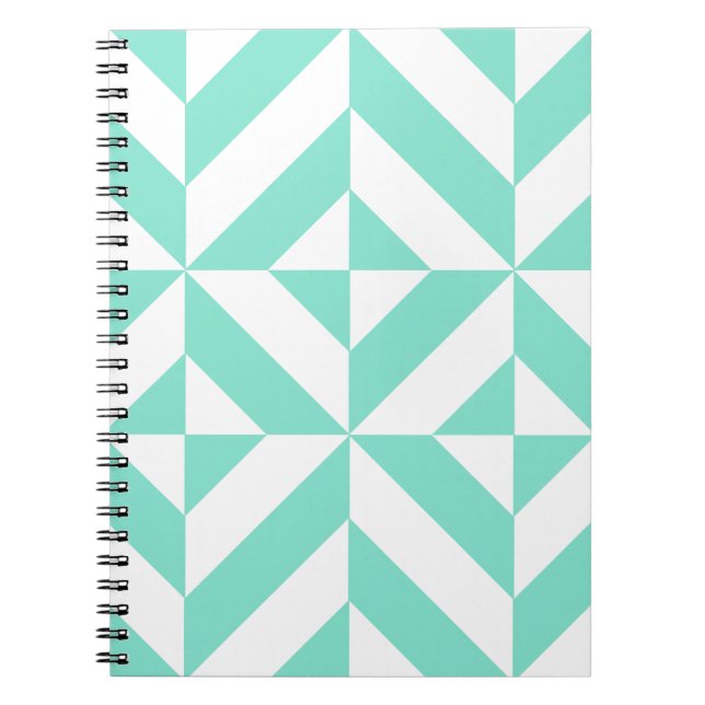 Caderno Espiral Padrão Geométrico do Deco Cubo Seafoam Green (Frente)