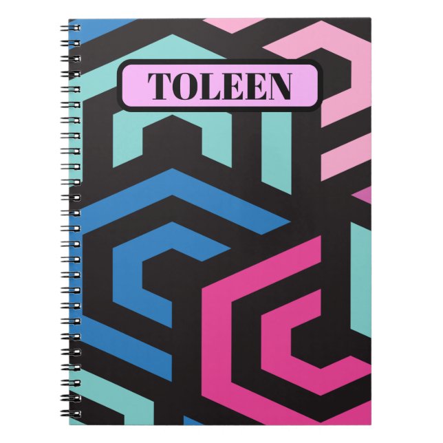 Caderno Espiral Padrão Geométrico do Hexágono Personalizado (Frente)