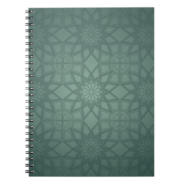 Caderno Espiral Padrão Geométrico do Ornamentado Verde Jade (Frente)